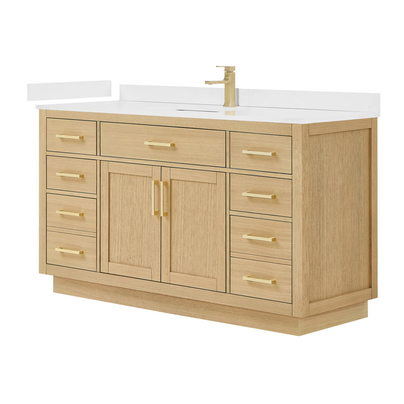 Ensemble de meuble-lavabo simple 60 po Beckett, Marbre de culture blanc, Dark Oak, Noir mat