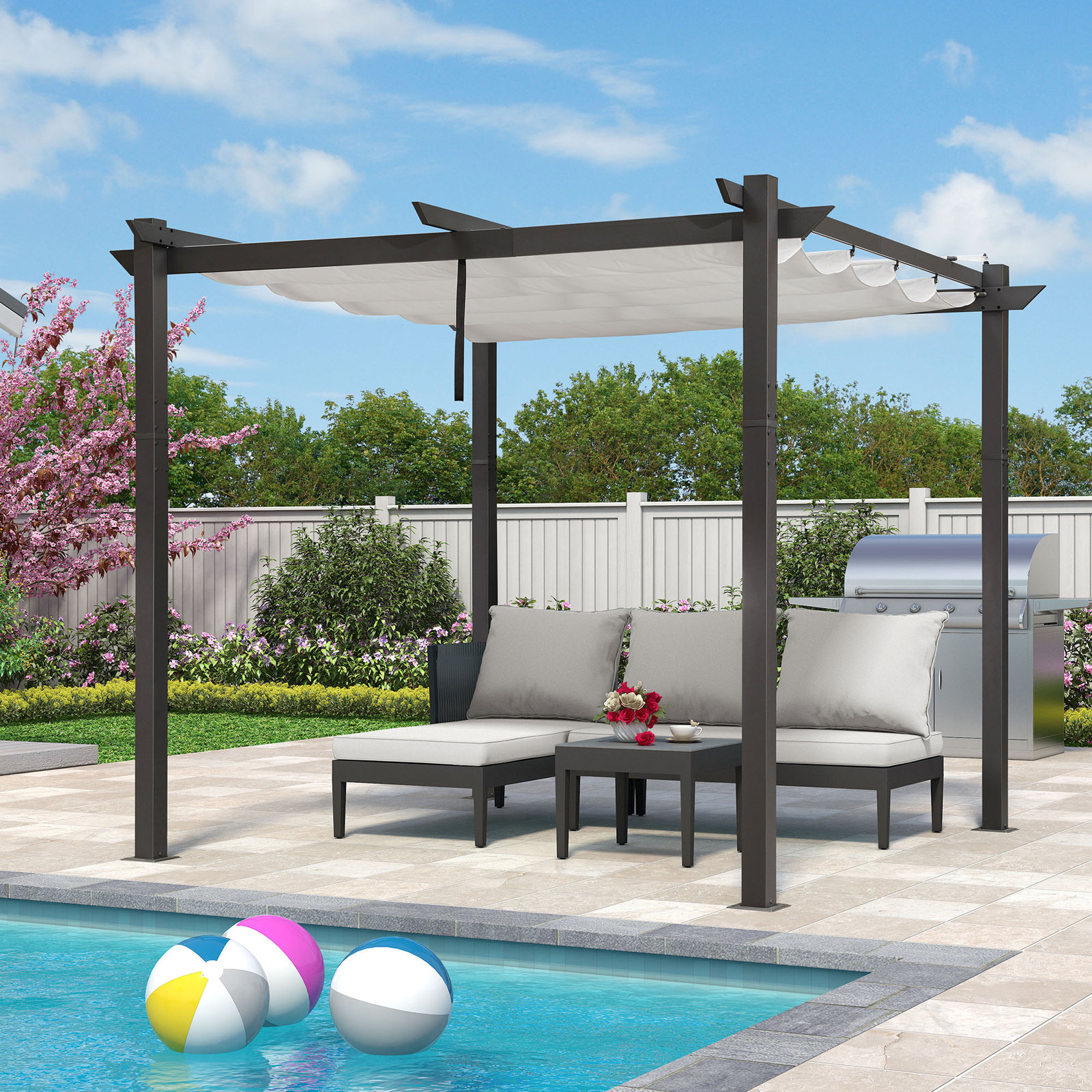 Purple Leaf Pergola with Canopy, White