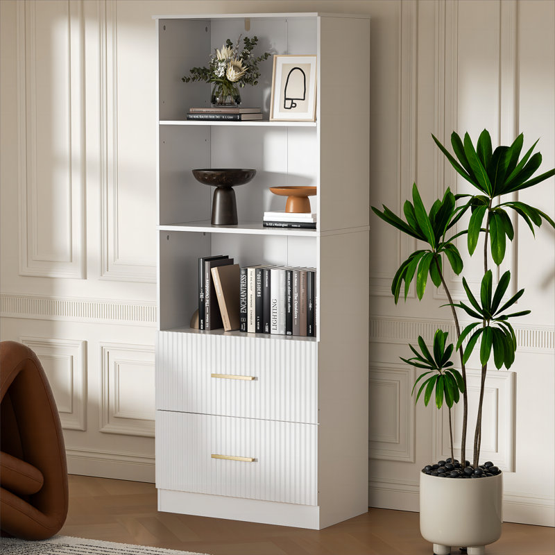 White Bookshelf With Drawers, 63" Tall Bookshelf With Storage, 3 Shelf Modern Bookcase With Adjustable Shelf, Open Shelves Bookcase, Unique Book Shelf For Home Office, White
