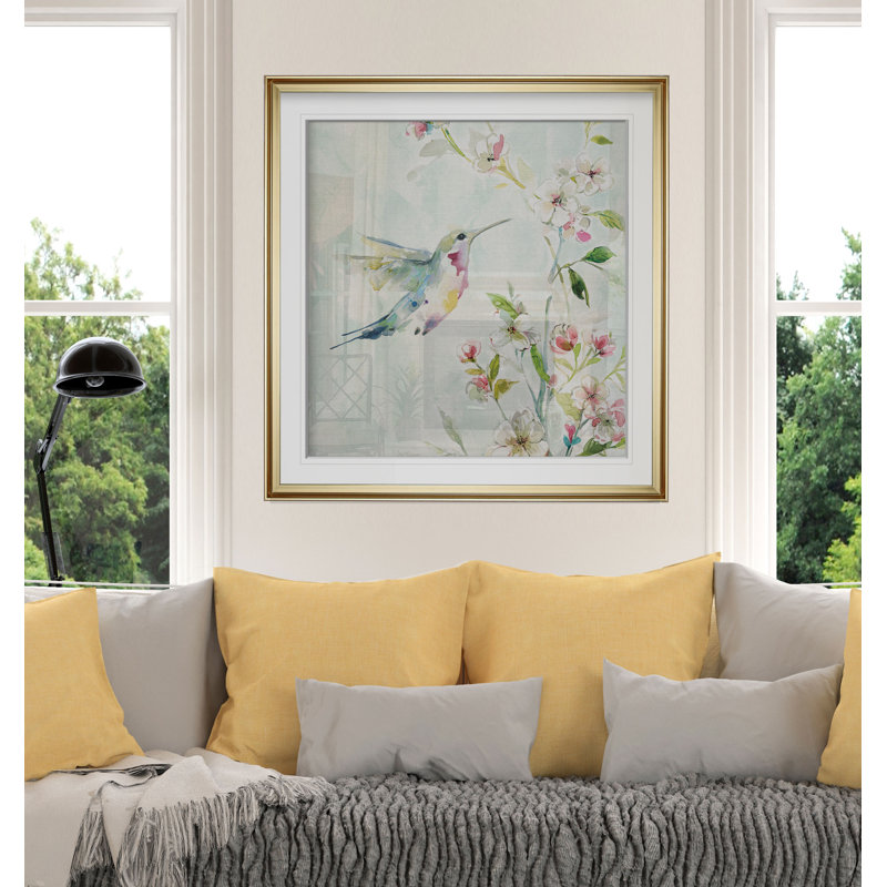 Colibri III - reproduction d'art sur toile tendue, H 27 po x l 27 po x P 1,5 po, Cadre doré