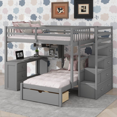 Full Over Twin Bunk Bed With Built-In Desk, Drawers, And Integrated Shelving