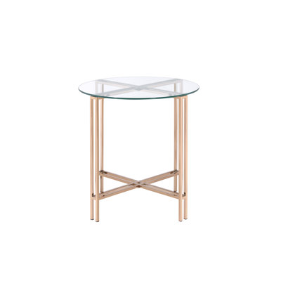 Table de bout Veises avec plateau en verre transparent et finition champagne