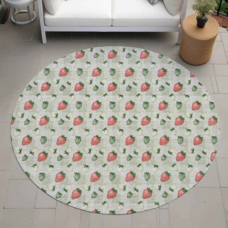 Tapis intérieur / extérieur lavable à la machine Chantille ACN2865 Strawberries, Céleri, Rond 8 pi