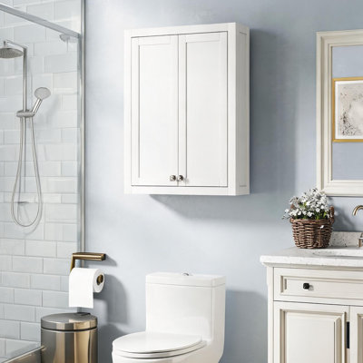 Meuble de salle de bain mural classique blanc en MDF avec étagères réglables, largeur de 61 cm (24 pouces) pour les espaces restreints