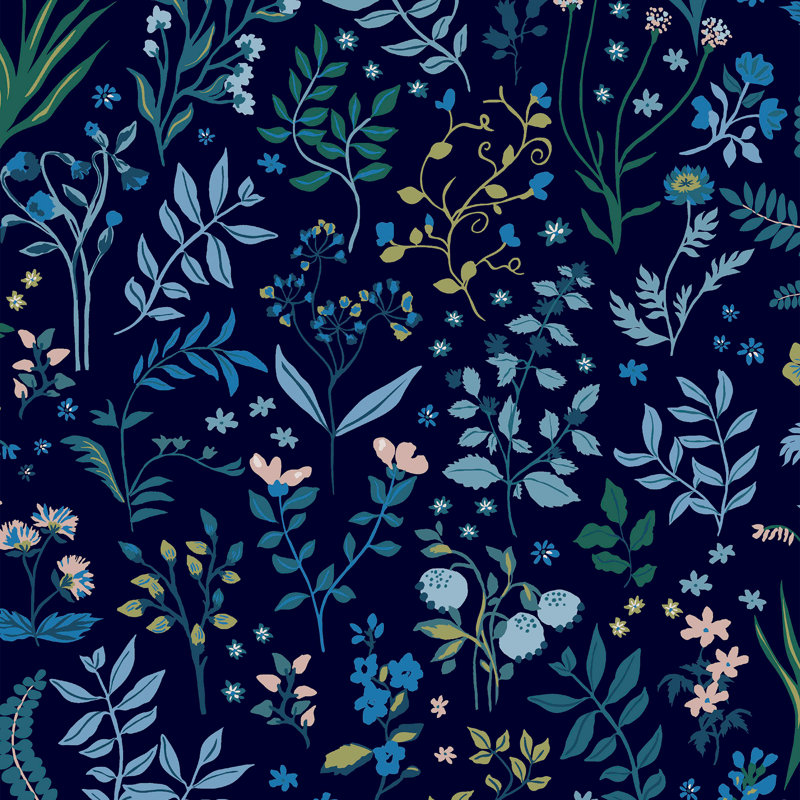 Joules Floral Wallpaper Double Roll, Navy