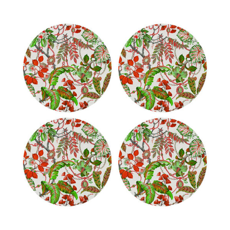 Plumeria Natural Pebble 16" Vinyl Placemat, Red