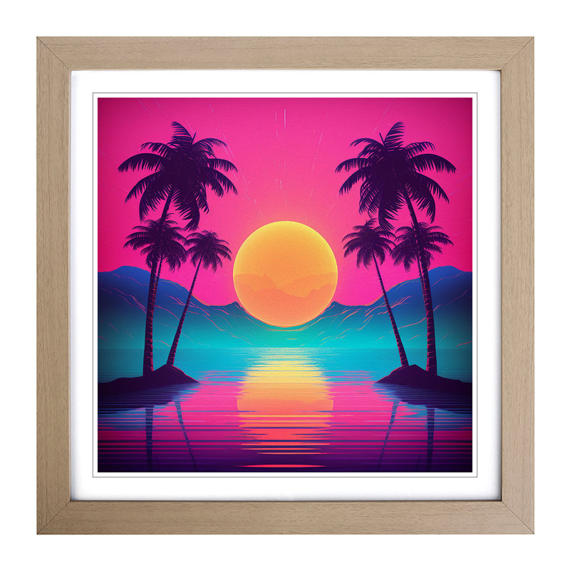 Sunset Vaporwave No.2 - Framed Print, Oak