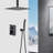 Ceiling Mounted Shower In Matte Black Sample - 10" Head & Handheld, Brass, Mimics Natural Rainfall Perception, Self-Cleaning Nozzle, Corresponds With American Standard Pipe Connections System-121169414