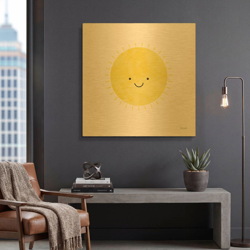 «Sunny Smile Days» par Ann Kelle, art mural en métal doré, 36 po x 36 po, 36 po x 36 po