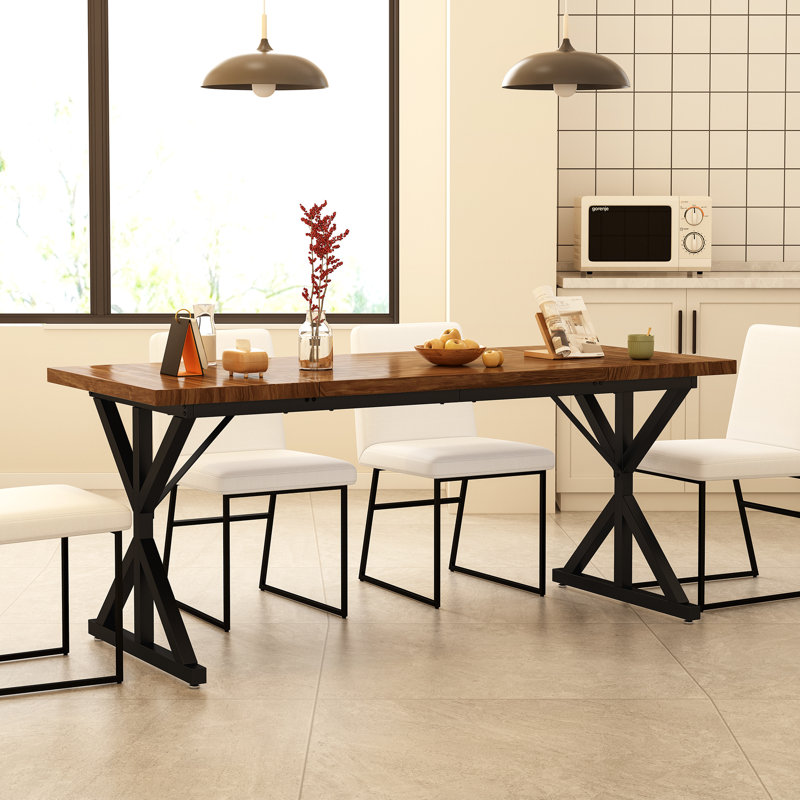 Farmhouse Dining Table For 6 People, 70.87-Inch Rectangular Wood Dining Table, Rustic Kitchen Table With Heavy Duty Metal Legs For Dining Room