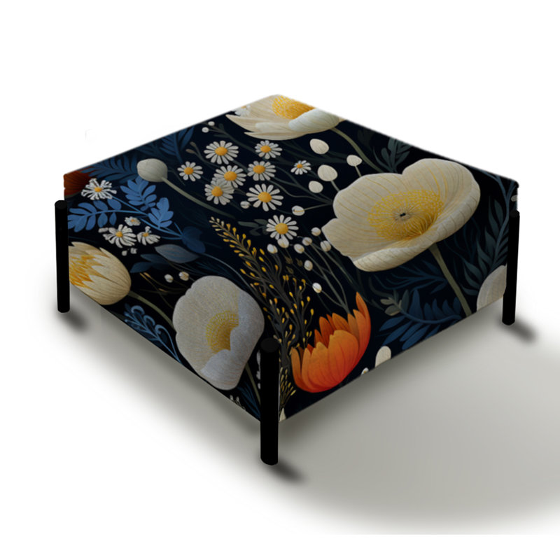 Motif floral bohémien bleu et beige - Grand repose-pieds carré floral