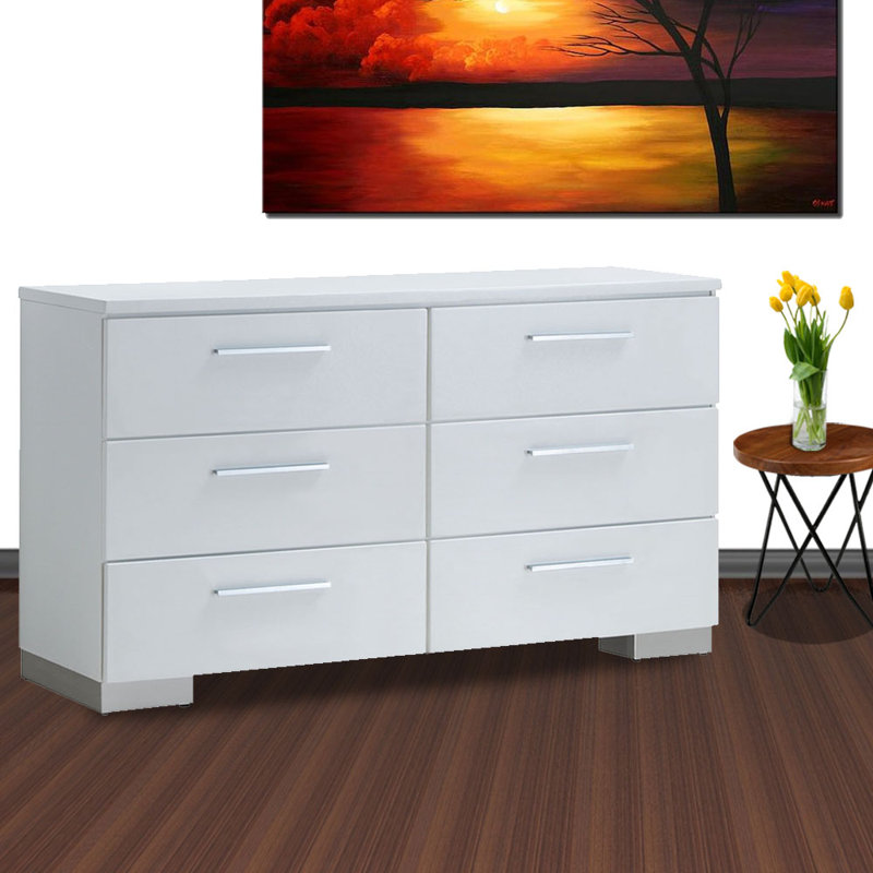 Vegard Solid Wood 57.25'' W 6 - Drawer Dresser, White