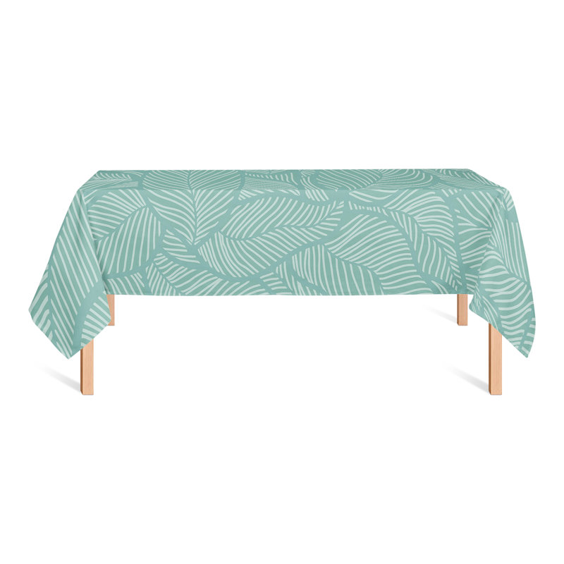 Dense Leaves Gray 5 Tablecloth, Teal