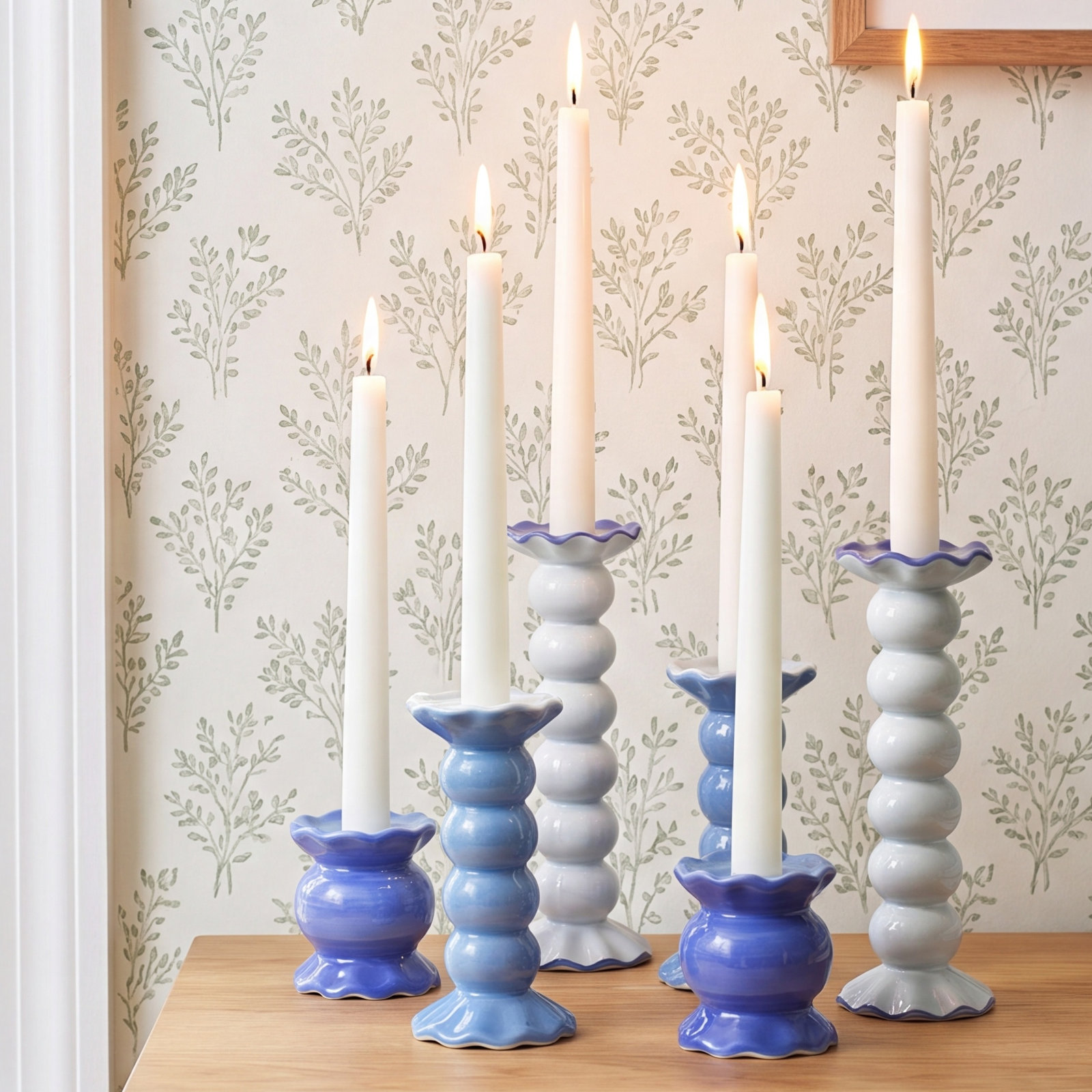 Iris Blue Ruffle 6-Piece Candlestick Set