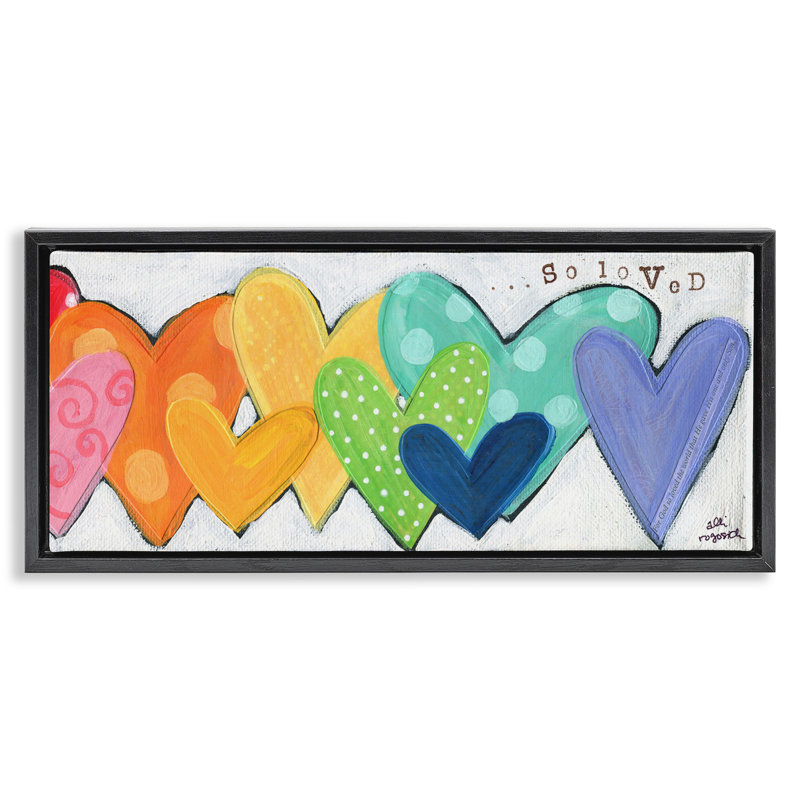 Motif de cœurs si aimés, H 11 po x l 25 po, Cadre flottant noir de jais