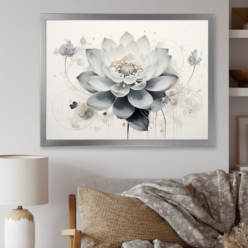 Serenity Blossum Blue Lotus sur toile, Cadre simple argenté, H 30 po x l 40 po x P 1,5 po