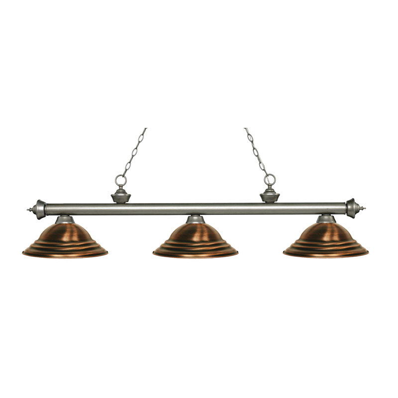 Luminaire suspendu linéaire à 3 lumières pour table de billard Chevelle, Cuivre antique, Noir mat