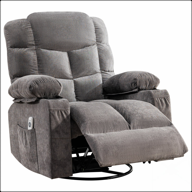Fauteuil inclinable pivotant surdimensionné à massage avec chauffage lombaire et port de charge USB pour le confort du salon