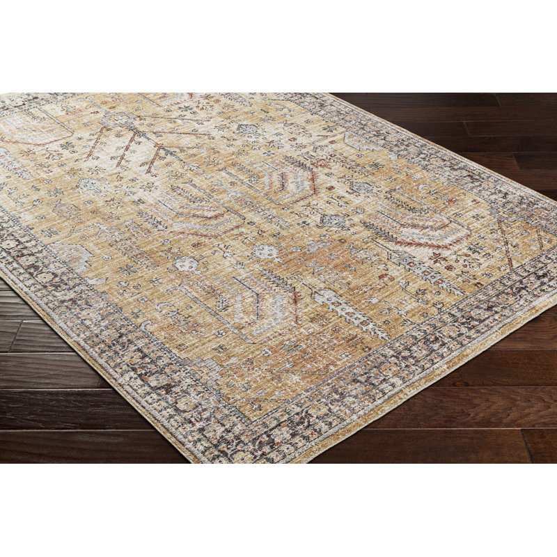 Tapis oriental en polyester tissé à la machine Everly, Rond 7 pi 10 po