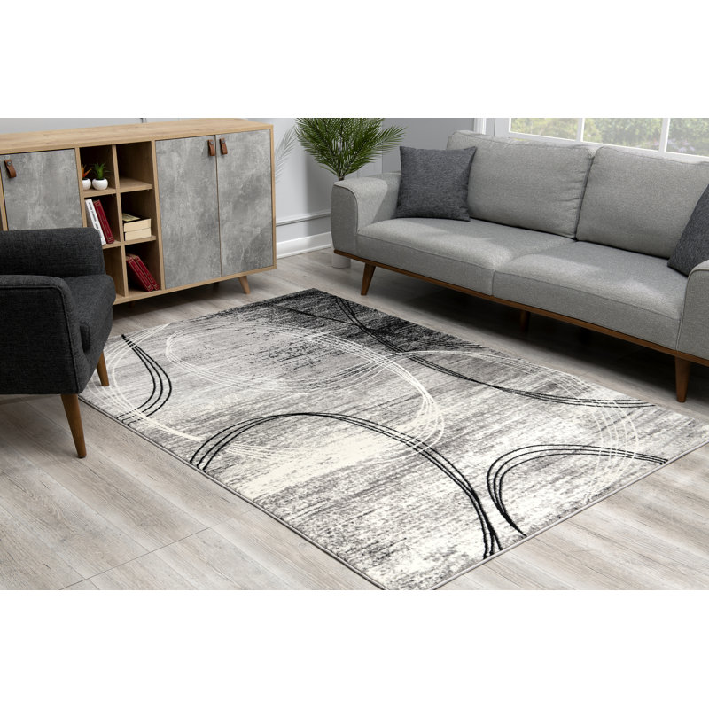 Tapis gris à motif abstrait Dillup-Jones, Rectangle 6 pi 6 po x 9 pi 4 po