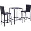 Ensemble de bar en rotin 3 pièces avec plateau en verre et 2 tabourets