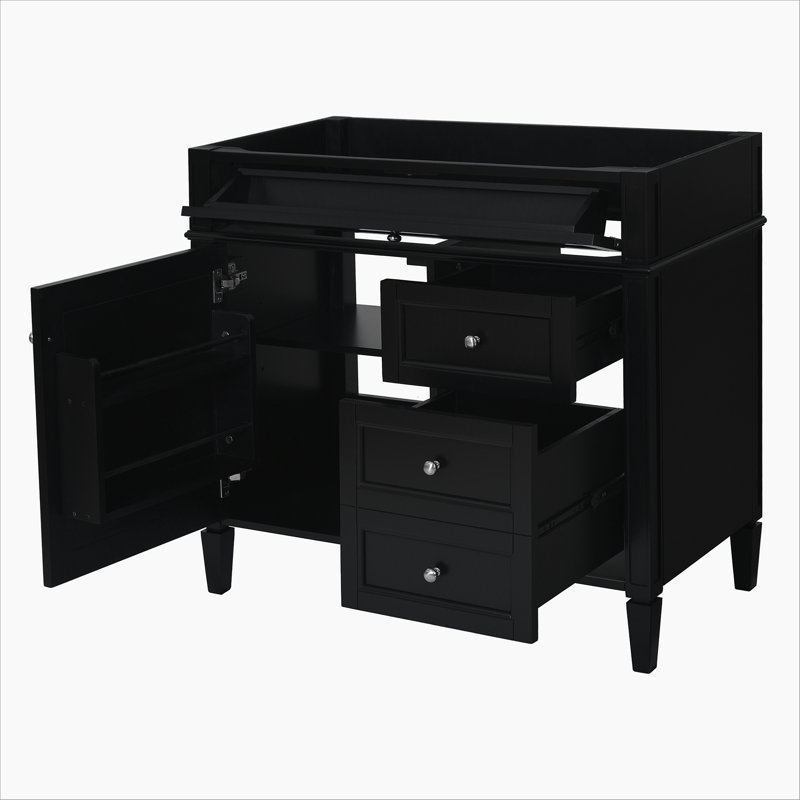 Meuble-lavabo de 36 po sans lavabo supérieur, armoire de rangement moderne avec 2 tiroirs et un tiroir basculant, structure en bois massif
