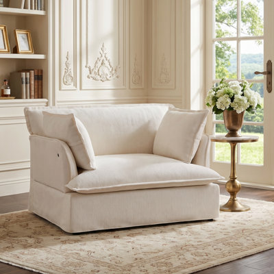 Fauteuil d'appoint surdimensionné en chenille avec ports USB et coussins décoratifs surdimensionnés