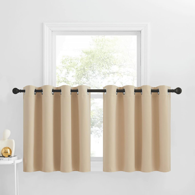 Blackout Small Window Valances, Rustic Farmhouse Curtains Grommet Top Thermal Insulated Window Drapes for Kitchen/Bathroom/Basement, 2 Panels.