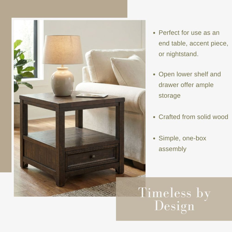 Atlai Solid Wood End Table with Storage