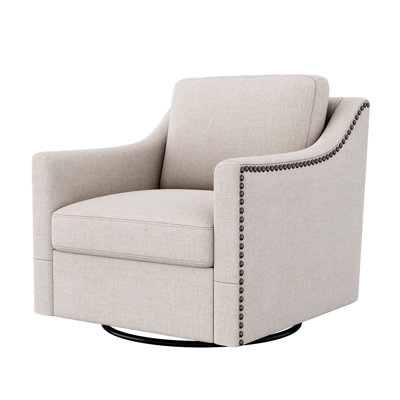 Fauteuil pivotant 360 en lin de coton, blanc, conception ergonomique pour une chambre à coucher et un fauteuil avec housse en lin, atmosphère envoûtante