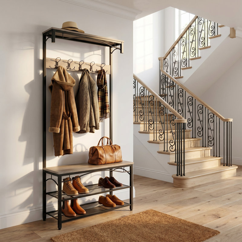 3-tier Shoe Bench Rack - Industrial Storage Shelf With Steel Frame For Entryway, Hallway, And Living Room, Accent Furniture, 12.6 X 31.5 X 70.3 Inches, Greige