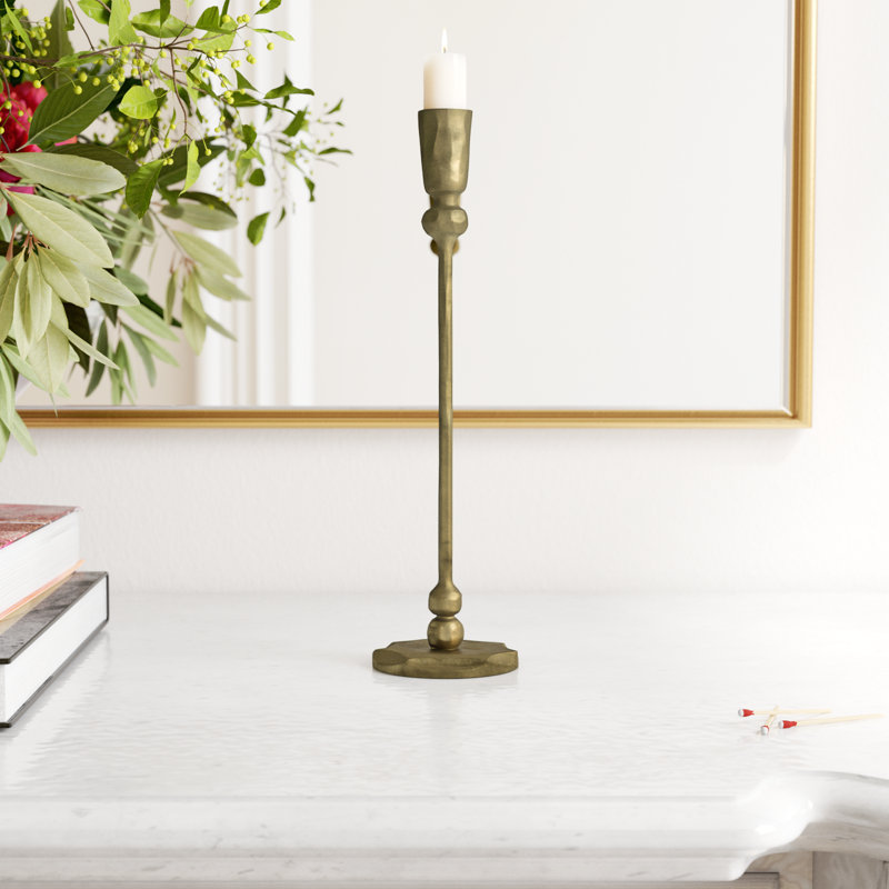 Metal Tabletop Candlestick, 12" H x 3" W x 3" D