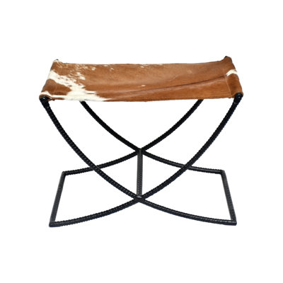 Cowhide Sling Seat Accent Stool With Iron Base by Foundry Select