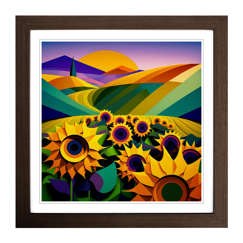 Sunflower Field Constructivism - Framed Print, Walnut