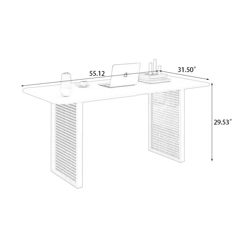 Bureau blanc rectangulaire en bois manufacturé, H 29,53 po x l 55,12 po x P 31,5 po