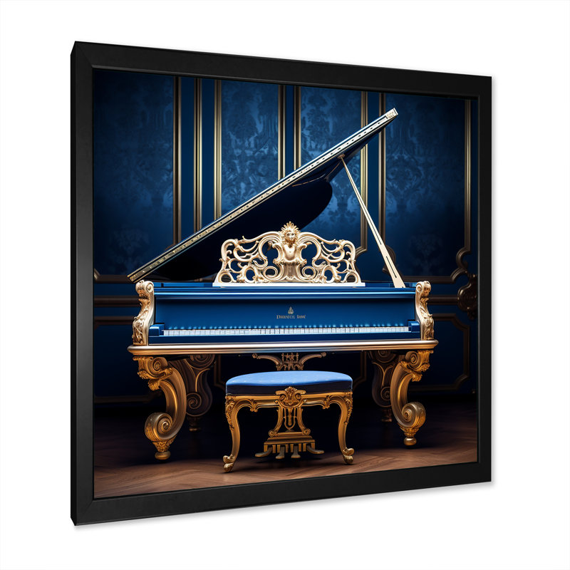 «Blue Baroque Piano Brilliance», reproduction sur toile, H 24 po x l 24 po x P 1 po, Cadre simple noir