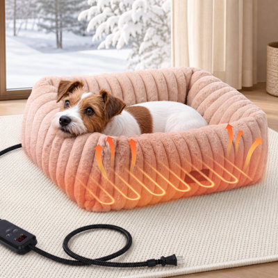 Heated Cat Beds with Soft Plush Fabric for Cats and Small Dogs, Cozy Heating Pet Bed with Timer & Temp Adjustable, Removable Electric Warming Bed