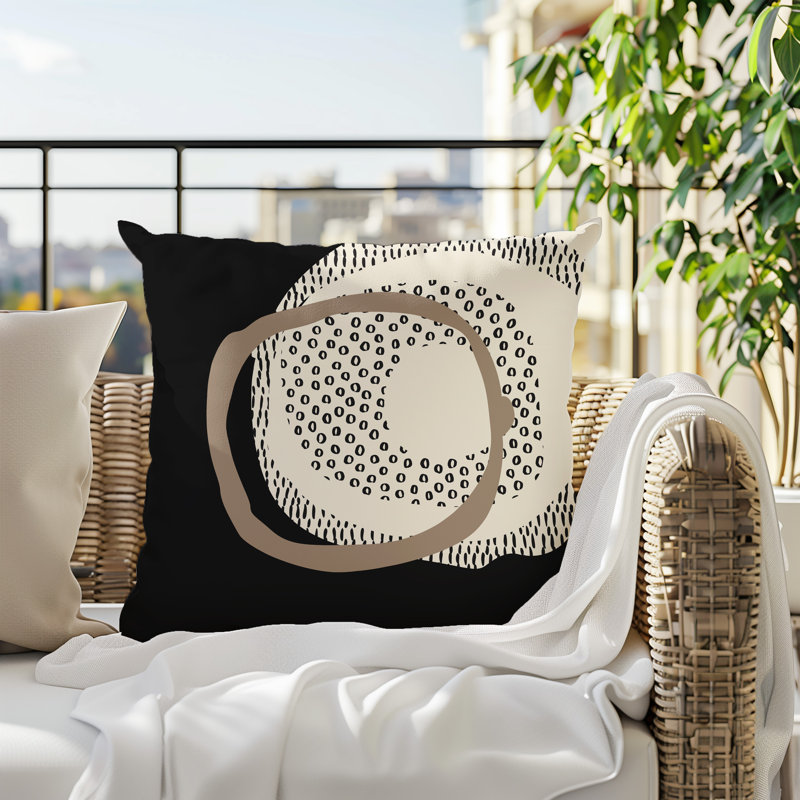 Coussin carré intérieur / extérieur pia, H 19 po x l 19 po, Beige / noir / blanc cassé