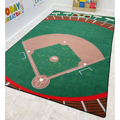 KidCarpet.com Baseball Stadium Decorative Rug, 6'x8'6" Rectangle - Class 1 Fire Rated, Oeko-Tex certified commercial-grade nylon play rug - strong, durable edging for active use