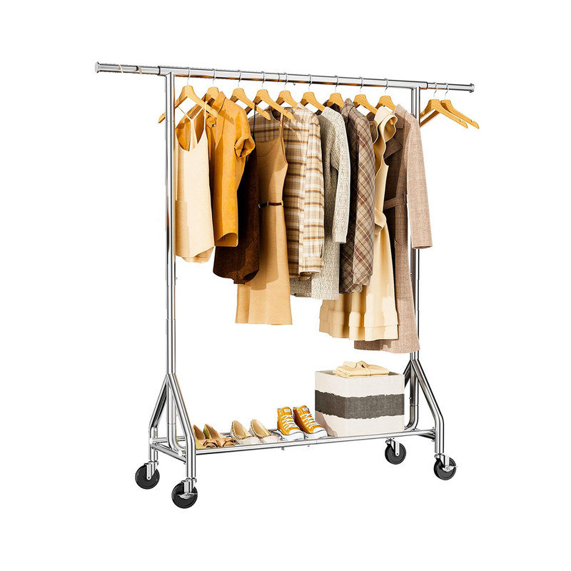 Heavy Duty White Metal Rolling Garment Rack with Shelves