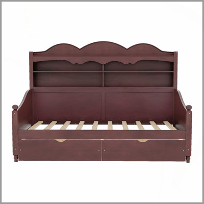 Twin Daybed With Storage Drawers, Wooden Twin Day Bed With Storage Headboard Shelving, Retro Style Daybed For Bedroom,Living Room,Guest Room,No Box Spring Needed, Easy Assembly,Espresso