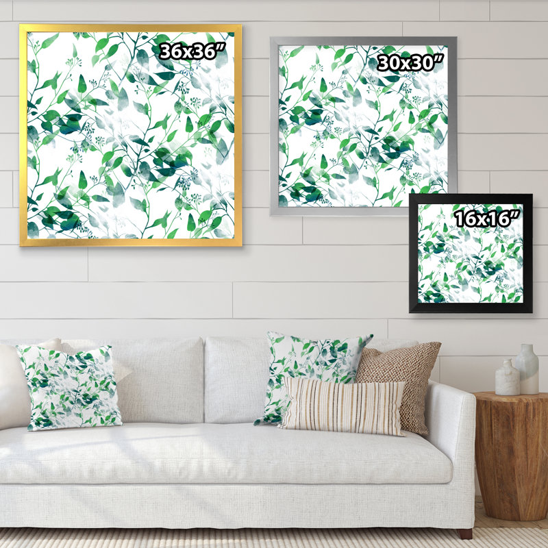 Silhouette de feuilles d'eucalyptus II - impression sur toile, Cadre doré, H 16 po x l 16 po