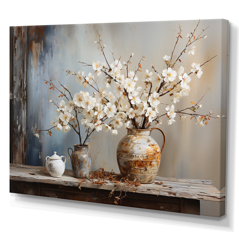 Art mural, poterie et fleurs, H 30 po x l 40 po x P 1,5 po, Toile tendue