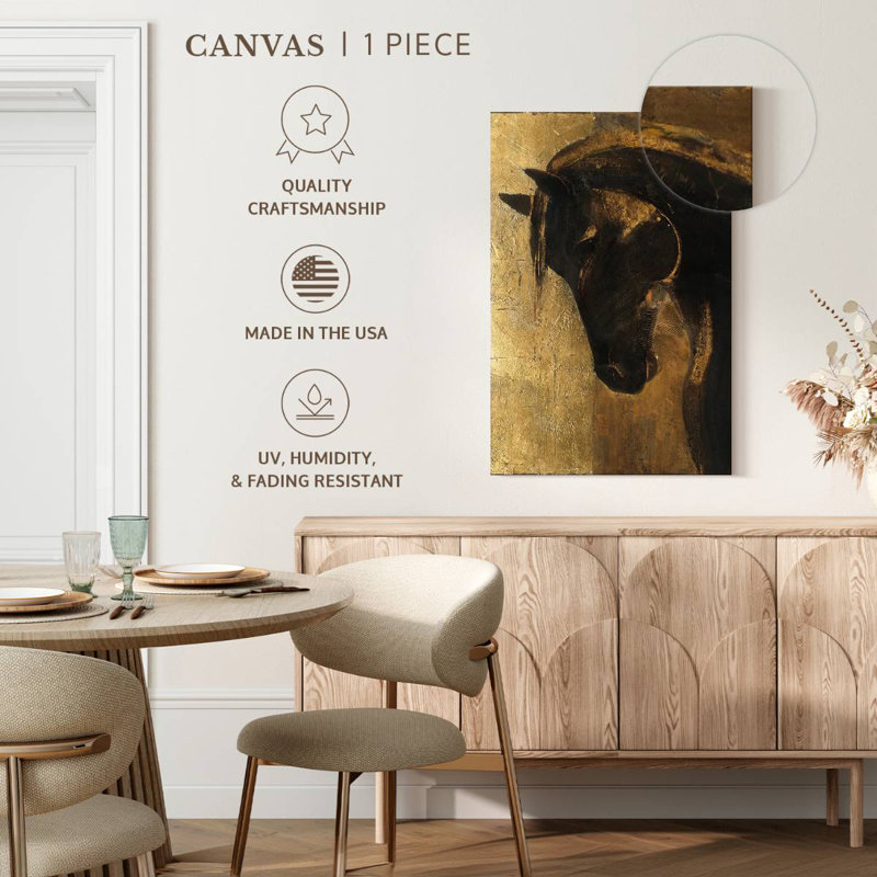 Illustration du cheval noir Brampt, H 39 po x l 26 po