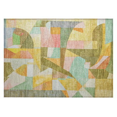Machine Washable Indoor/Outdoor Xhevrie Wheat Rug