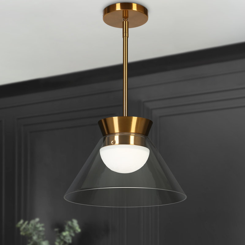 Luminaire suspendu pour îlot de cuisine à 1 lumière DEL l 11,8 po cône en laiton