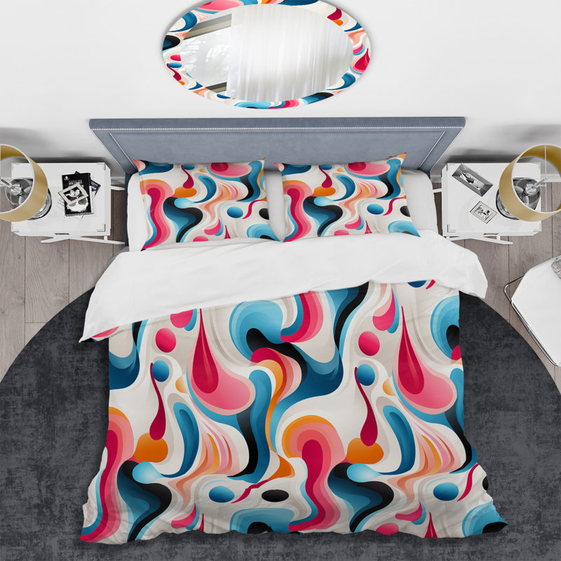 Ensemble de housse de couette rose et bleu Popart, Housse de couette pour grand lit et 2 taies décor