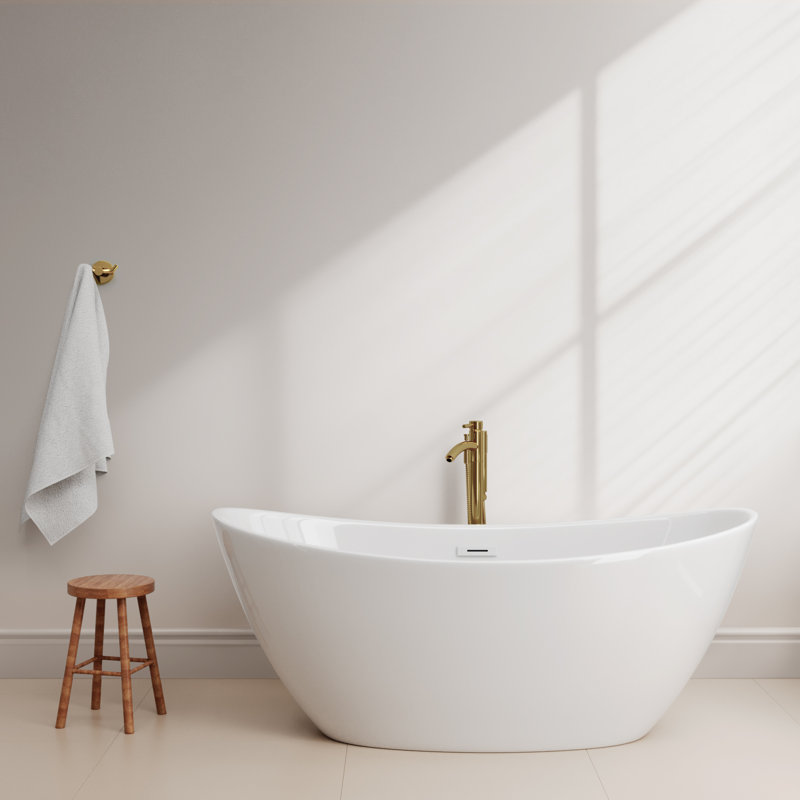 Baignoire de trempage autoportante en acrylique avec robinet 60 po. X 32 po. Dorrit, Blanc brillant, Blanc brillant