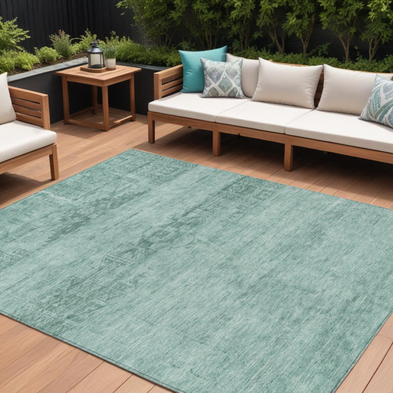 Tapis intérieur / extérieur lavable 10 pi x 14 pi bleu et bleu sarcelle Medallion