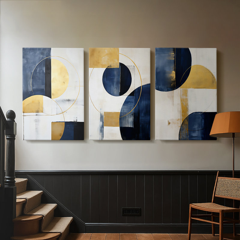 ABSTRACT Series DLVI - Toile tendue sur mesure - 3 pièces, H 48 po x l 96 po